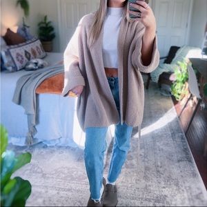 Beige Oversized Tie Waist Knit Cardigan